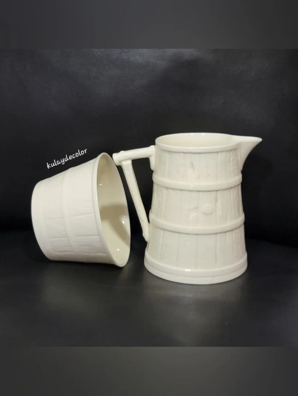 Royal Worcester Bone China Ribbed Barrel Sugar Bowl Creamer Set Made in England